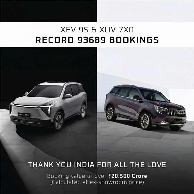 Mahindra XEV 9S and XUV 7XO record 93,689 Bookings