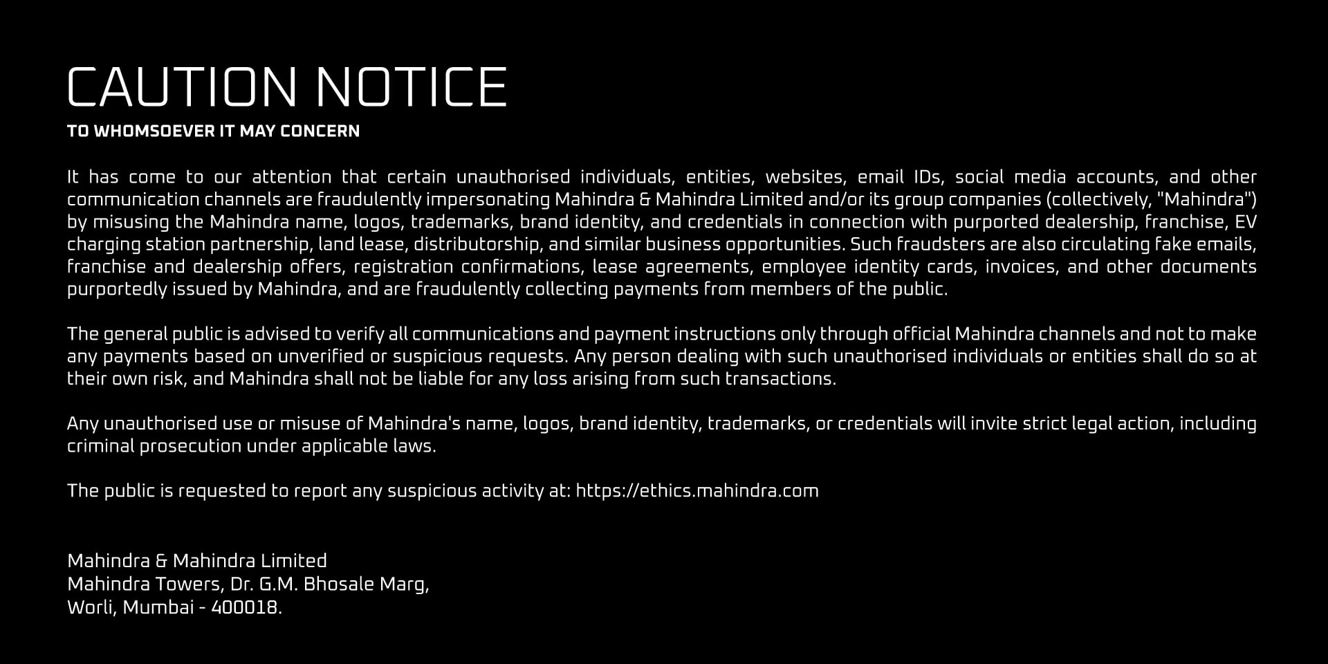 CAUTION NOTICE