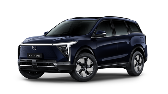 Mahindra XEV 9S front three-quarter in Midnight Black